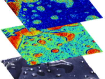 Multimodal analysis of a 500 nm thick phase separated thin-film of  polystyrene/ poly-2-vinylpyridine on a silica substrate