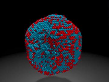 3-D visualization of chemically-ordered phases in an iron-platinum (FePt) nanoparticle.