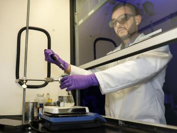 Oak Ridge National Laboratory researcher Halil Tekinalp combines silanes and polylactic acid to create supertough renewable plastic. Oak Ridge National Laboratory researcher Halil Tekinalp combines silanes and polylactic acid to create supertough renewable plastic.