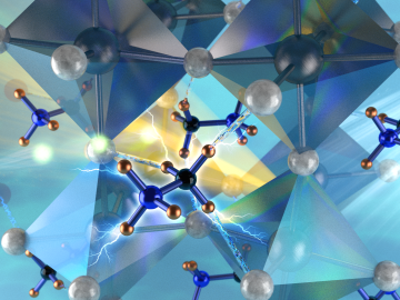 Neutron interactions revealed the orthorhombic structure of the hybrid perovskite stabilized by the strong hydrogen bonds between the nitrogen substituent of the methylammonium cations and the bromides on the corner-linked PbBr6 octahedra. 