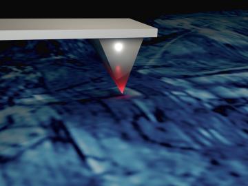 Cantilever schematic: Schematic representation of the atomic force microscope interacting with the material surface. (Credit: Rama Vasudevan, ORNL)