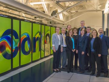 New HPC4Mfg projects pair manufacturers with resources at Oak Ridge, Lawrence Berkeley and Lawrence Livermore national laboratories. From left to right are Robin Miles, LLNL; Horst Simon, LBNL; Peter Nugent, LBNL; Trish Damkroger, LLNL; Dona Crawford, LLN