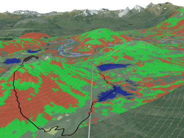 Researchers used machine learning methods on the ORNL Compute and Data Environment for Science, or CADES, to map vegetation communities in the Kougarok Watershed on the Seward Peninsula of Alaska. The colors denote different types of vegetation, such as w