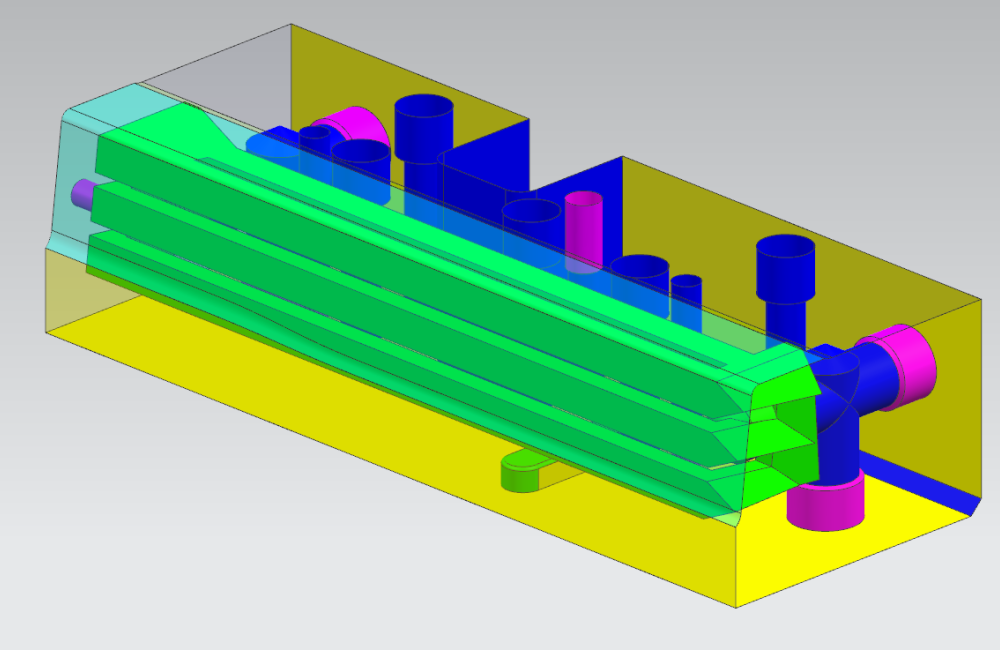 Shown here is a computer-aided design of the hot stamping die with visible cooling channels. Credit: Oak Ridge National Laboratory, U.S. Dept. of Energy