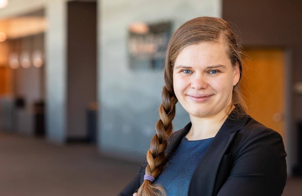 Friederike Bock, a Eugene P. Wigner Fellow, is working to improve the measurement of the photon signals in heavy ion and intermediate collision systems. She joined ORNL’s Heavy Ion Reactions Group in October. Image credit: Carlos Jones/Oak Ridge National Laboratory, U.S. Dept. of Energy.