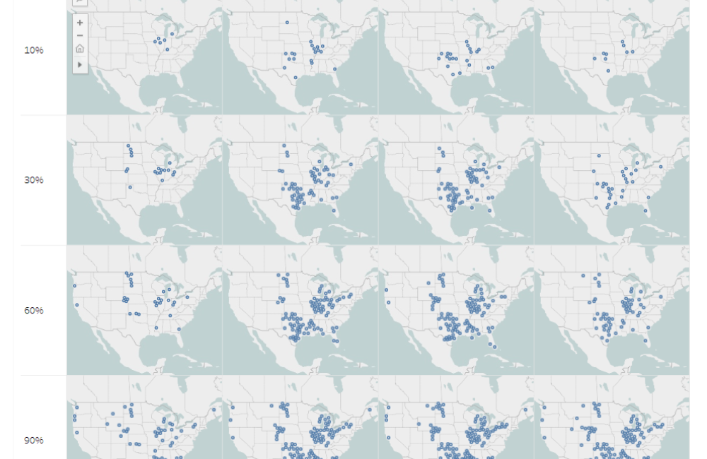 An interactive visualization shows potential progression of BECCS to address carbon dioxide reduction goals. Credit: ORNL, U.S. Dept. of Energy