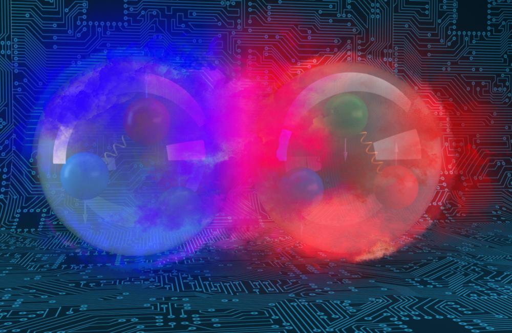 This image of a deuteron shows the bound state of a proton, in red, and a neutron, in blue. Credit: Andy Sproles, ORNL/U.S. Dept. of Energy