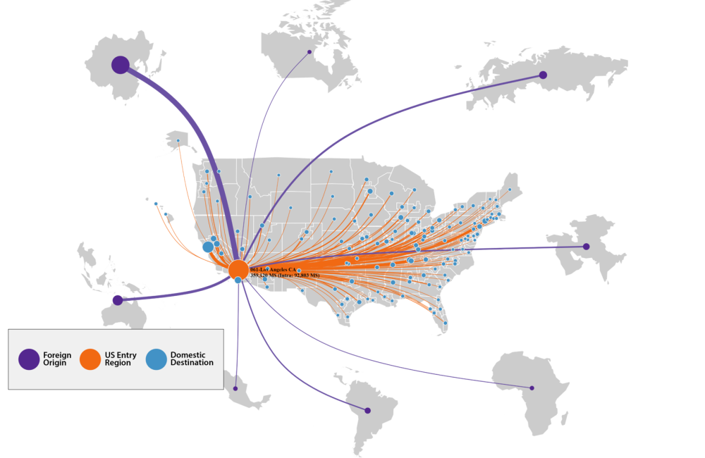 Public and private planners can use a FAF5 online tool to create maps to visualize the flow of goods into and across the U.S., for example, when making critical transportation infrastructure and equipment decisions. Credit: Hyeonsup Lim, ORNL/U.S. Dept. of Energy