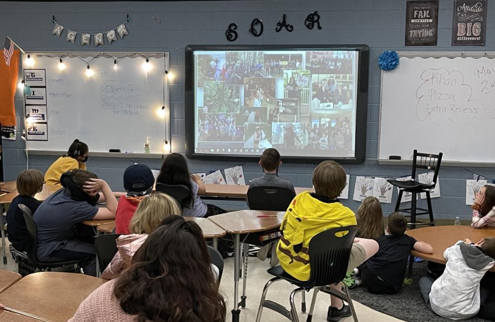 ORNL ecosystem scientist Colleen Iversen talked to fourth-grade students at Coulter Grove Intermediate School in Maryville on Friday, April 23, as part of National Environmental Education Week.