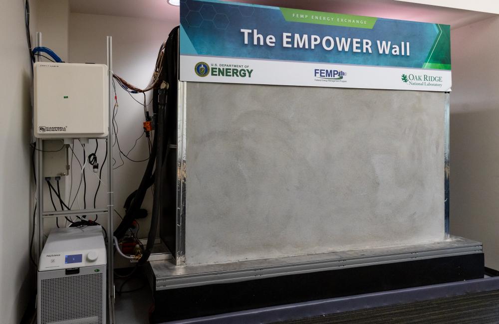 The 3D printed concrete smart wall installed at ORNL over the summer was monitored for energy efficiency, with preliminary results showing a minimum of 8% cost savings. Credit: ORNL, U.S. Dept. of Energy