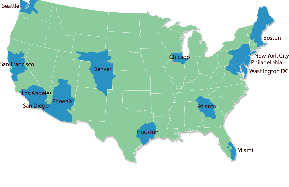 Researchers at Colorado State University and ORNL evaluated 14 urban megaregions to simulate the effects of climate change on water resources. Credit: CSU/ORNL, U.S. Dept. of Energy