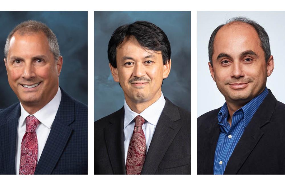 From left, Mitchel Doktycz, Yutai Kato and Burak Ozpineci have been named ORNL Corporate Fellows. Credit: ORNL, U.S. Dept. of Energy