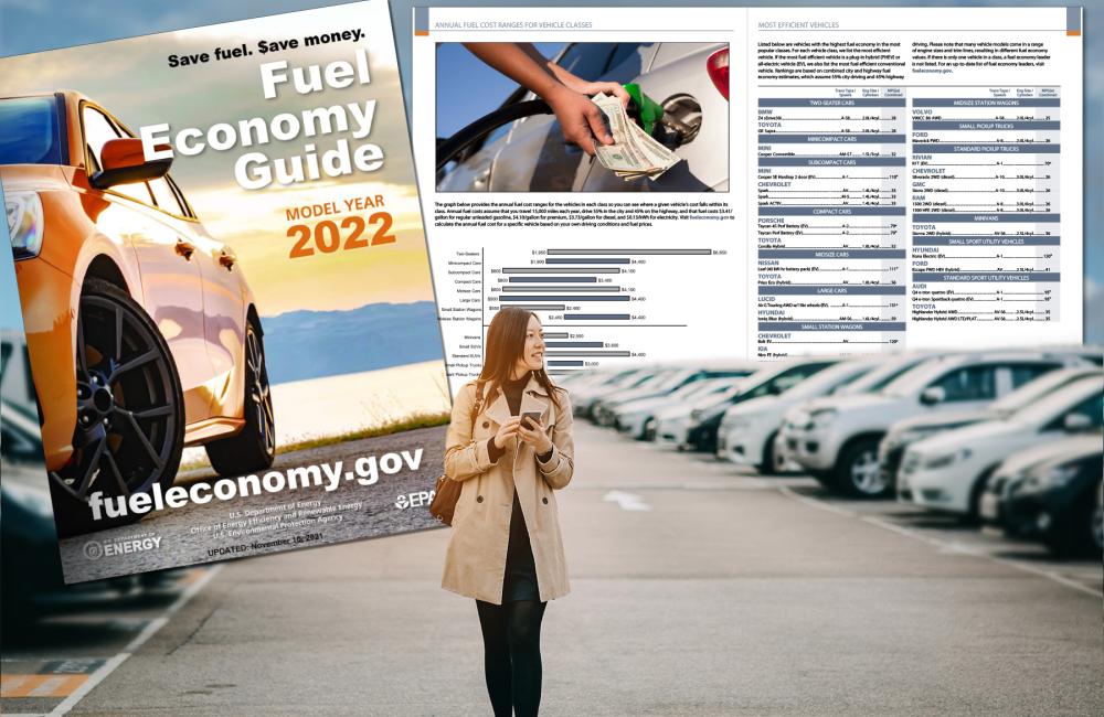 The 2022 Fuel Economy Guide, released by ORNL for the DOE/EPA fueleconomy.gov website, provides up-to-date information on fuel economy, environmental and safety data, so consumers can choose the most fuel-efficient vehicle that meets their needs. Credit: Andy Sproles/ORNL