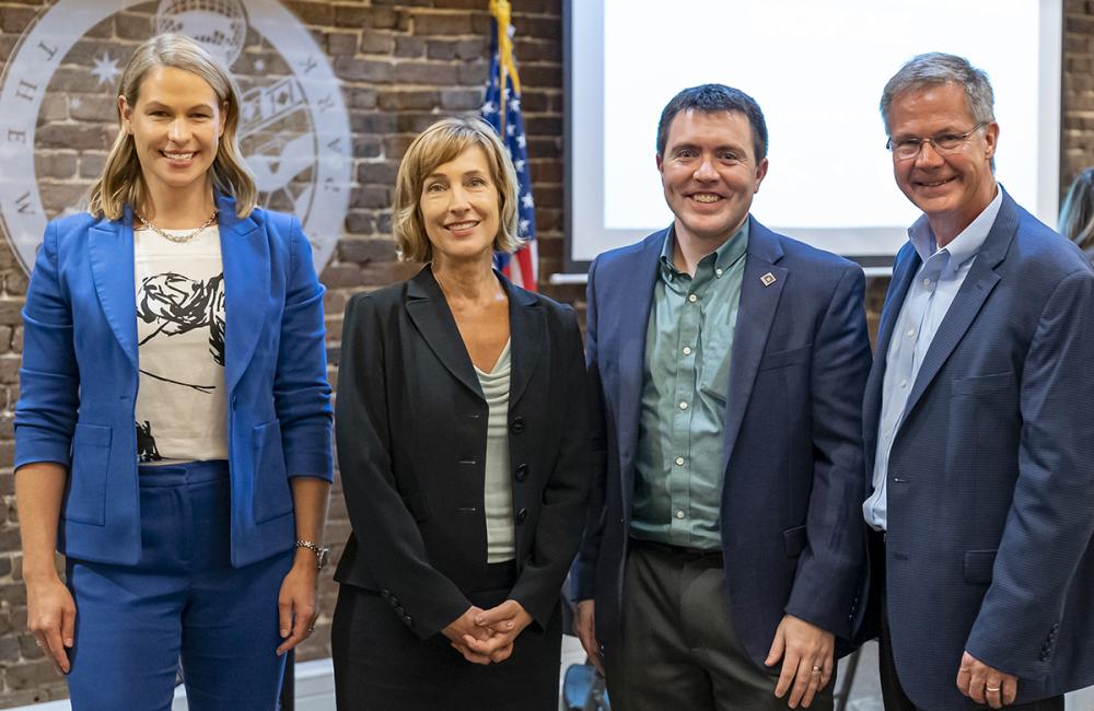 From left to right, Cortney Piper, executive director of the Tennessee Advanced Energy Business Council; Susan Hubbard, ORNL deputy for science and technology; Dan Miller, innovation Crossroads program lead; and Mike Paulus, ORNL director of technology transfer, attend the Innovation Crossroads Showcase at the Knoxville Chamber on Sept. 22. Credit: Carlos Jones/ORNL, U.S. Dept. of Energy