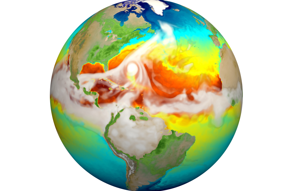 A simulation of the planet from the DOE Energy Exascale Earth System Model, one of the large-scale models incorporated in the Earth System Grid Federation led by DOE's Oak Ridge, Argonne and Lawrence Livermore national laboratories. Credit: LLNL, U.S. Dept. of Energy