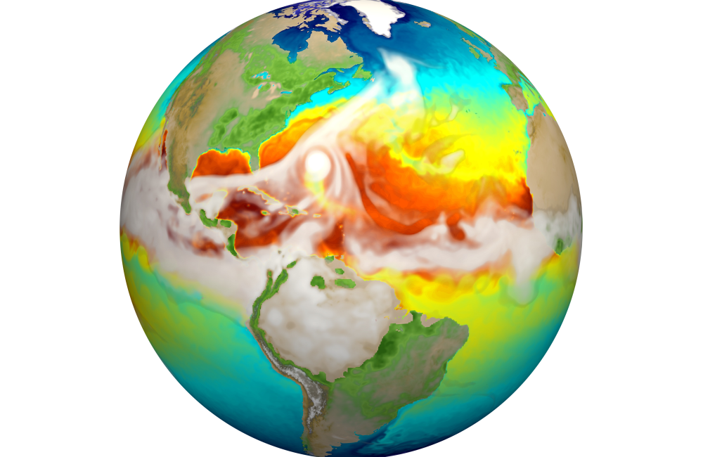 A simulation of the planet from the DOE Energy Exascale Earth System Model, one of the large-scale models incorporated in the Earth System Grid Federation led by DOE’s Oak Ridge, Argonne and Lawrence Livermore national laboratories. Credit: LLNL, U.S. Dept. of Energy