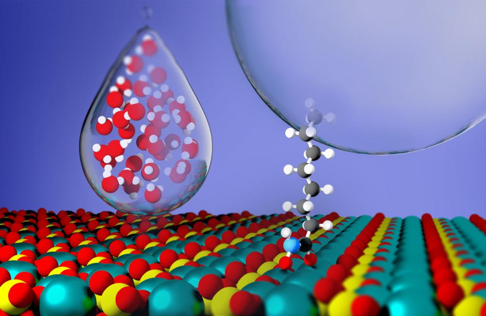 Researchers captured atomic-level insights on the rare-earth mineral monazite to inform future design of flotation collector molecules, illustrated above, that can aid in the recovery of critical materials. Credit: Chad Malone/ORNL, U.S. Dept. of Energy