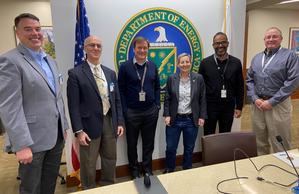 Nagendra Singh, second from the right, poses with agency representatives, including Ann Dunkin, DOE Chief Information Officer, upon winning the Best Geospatial Science Program in DOE for 2022. 