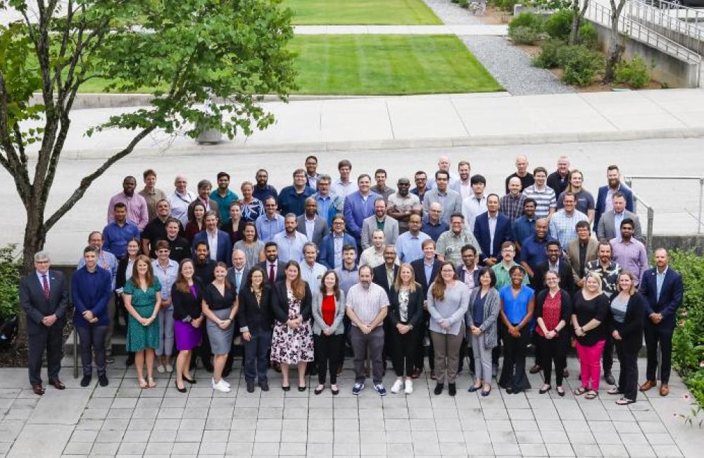 Group photo of Trillion Pixel Challenge attendees outside at ORNL Campus