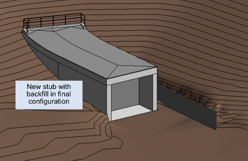 This drawing shows the new stub with backfill in the final configuration. Credit: Brett Riffert/ORNL, U.S. Dept. of Energy