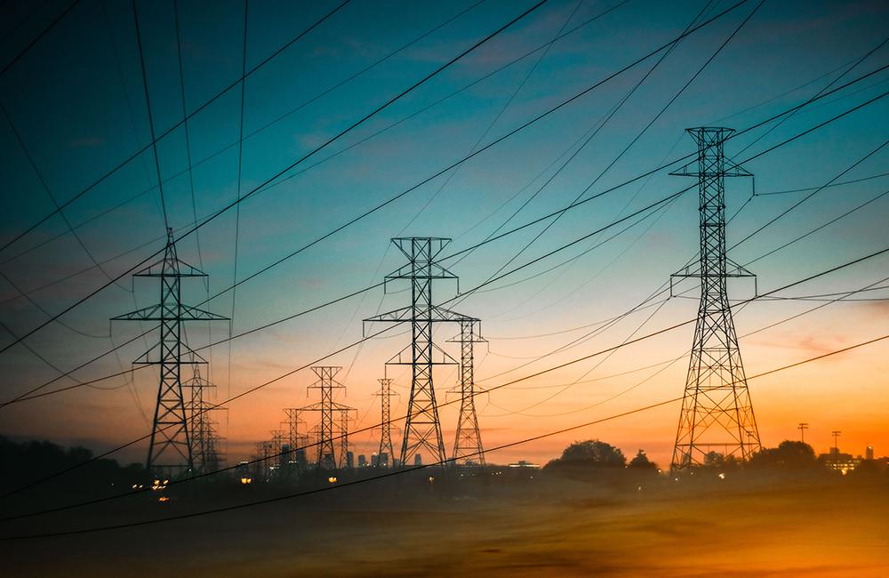 Power lines at sunset