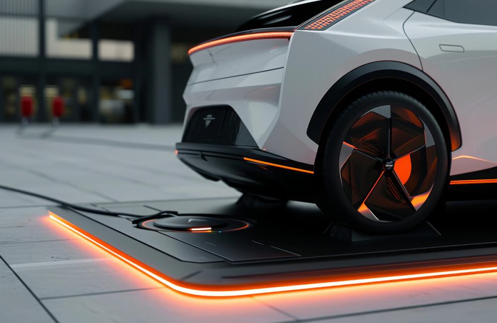 Adobe Stock illustration of a car charging wirelessly