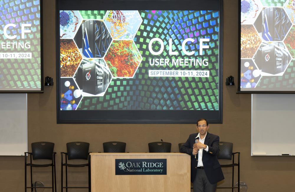 NCCS Director Arjun Shankar gives an update on the facility’s next high-performance computing system during the OLCF User Meeting on Sept. 10, 2024.   Credit: Kurt Weiss/ORNL, U.S. Dept. of Energy
