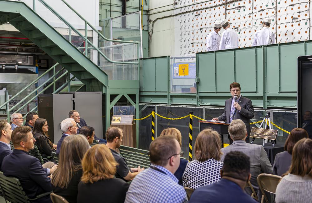 ORNL Director Stephen Streiffer speaks to a crowd at the historic Graphite Reactor.
