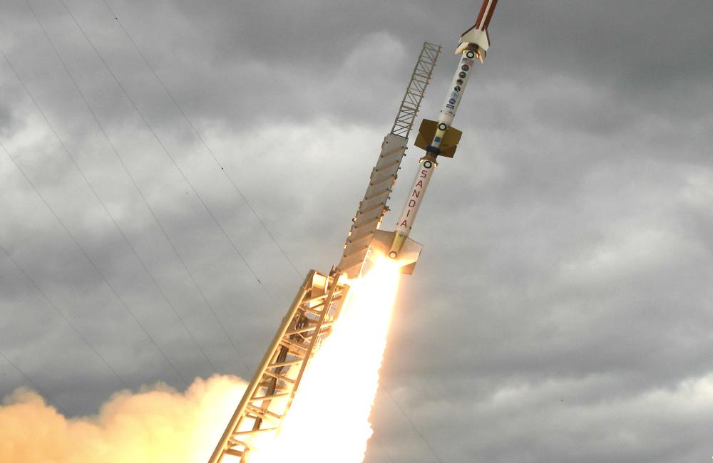Rocket launching in a cloud of smoke and fire
