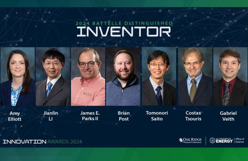 seven scientists' headshots are listed horizontally in a graphic representing the Battelle Distingished Inventors