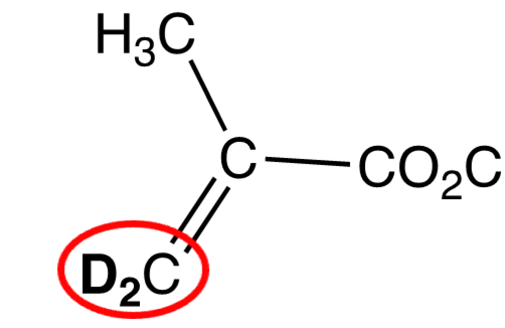 Methyl 2-methacrylate-d2 monomer with deuteration site circled in red