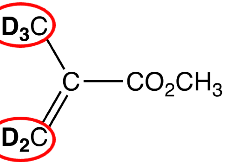 Methyl 2-(methyl-d3)acrylate-d2 monomer with deuteration sites circled in red