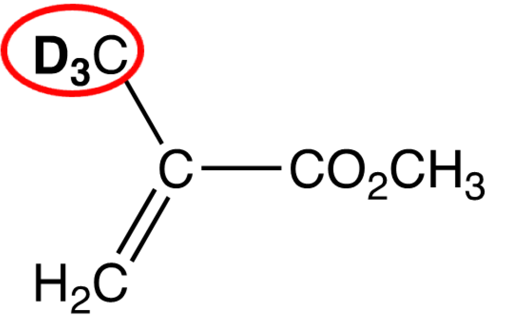 Methyl 2-(methyl-d3)acrylate monomer with deuteration site circled in red