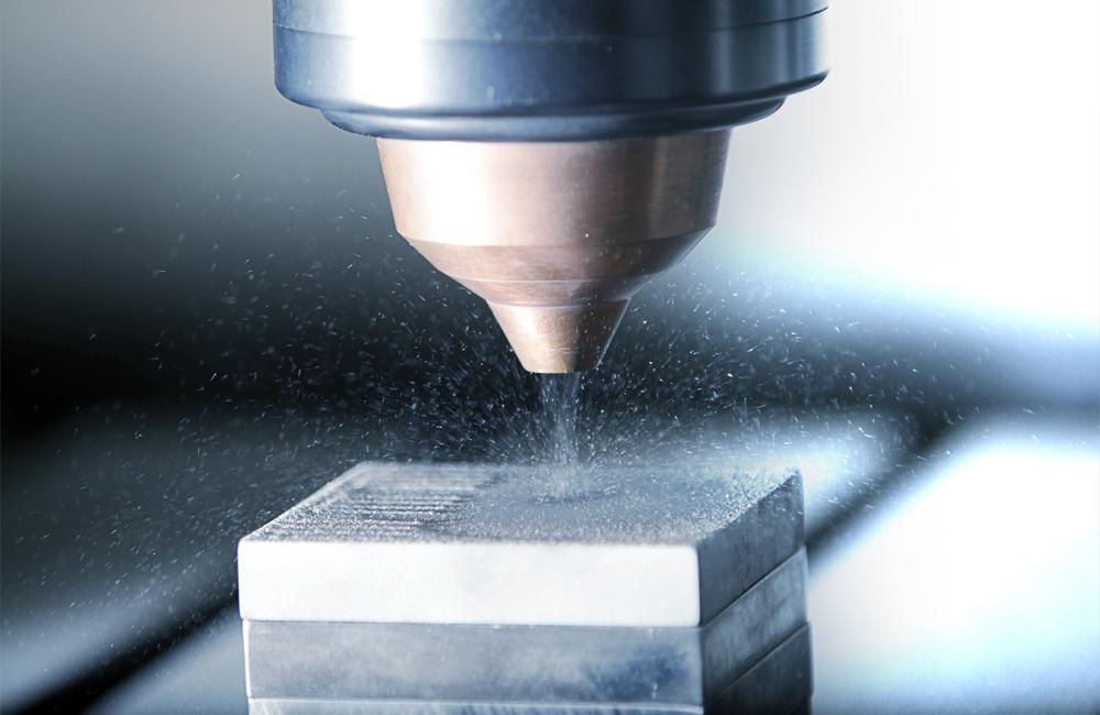 Close view of powder blown extrusion 3d printing
