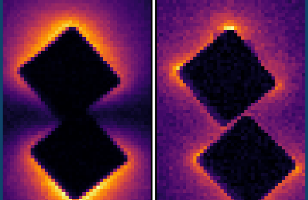 Fluorine-doped indium oxide nanoparticles where faces either touch (left) or nearly touch right) resulting in colossal differences in the optical response