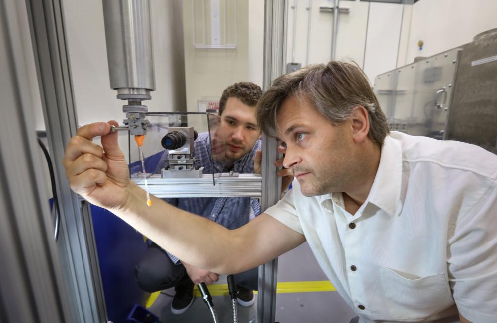 ORNL’s Steven Dajnowicz (left) and Andrey Kovalevsky prepared a sample to begin neutron structural analysis of a vitamin B6-dependent protein using the IMAGINE beamline at ORNL’s High Flux Isotope Reactor. Results of the study could open avenues for new a