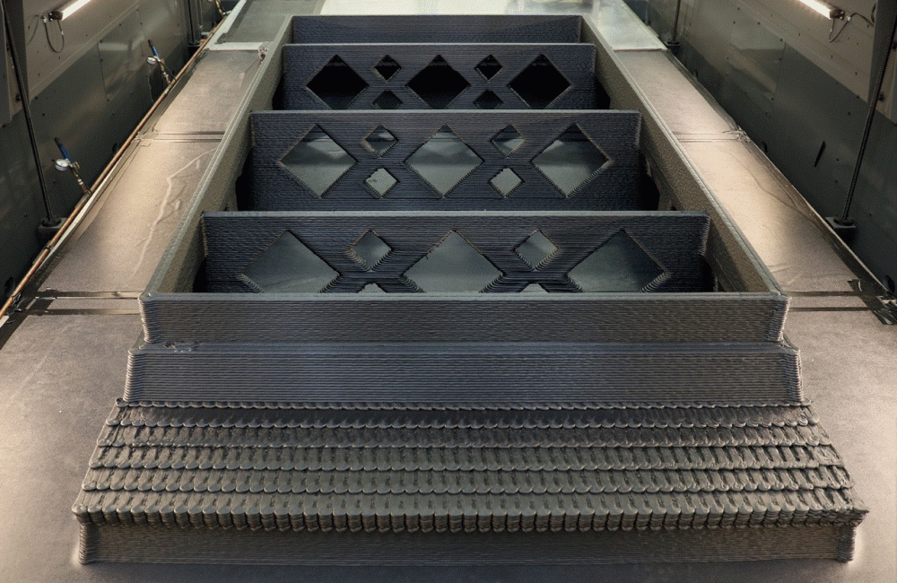 Researchers 3D printed molds for precasting concrete using the Big Area Additive Manufacturing, or BAAM™, system at DOE’s Manufacturing Demonstration Facility at ORNL. Complex, durable mold designs can be produced in less time than traditional wood or fib
