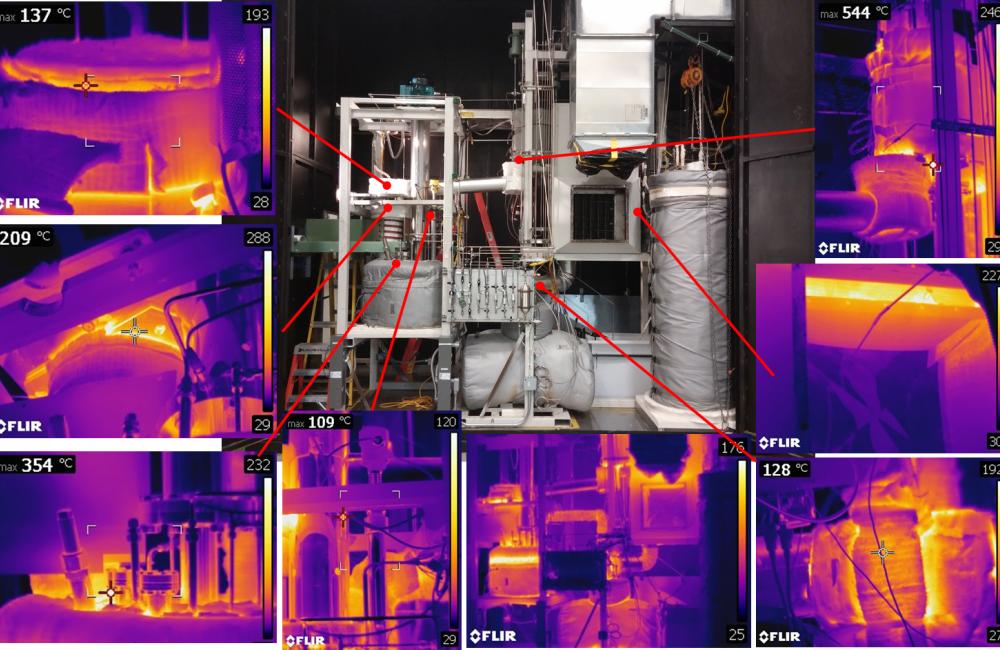 ORNL researchers use infrared photos to identify temperature loss that could create problems in the high-temperature fluoride salt pumped test loop.