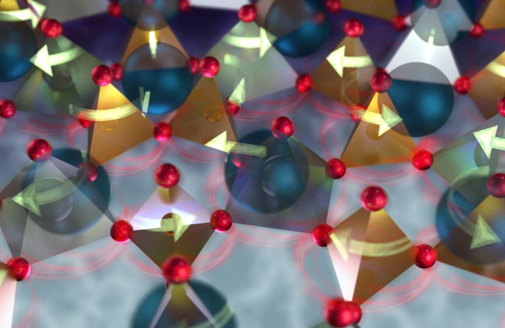 Neutron scattering studies of lattice excitations in a fresnoite crystal revealed a way to speed thermal conduction. Image credit: Oak Ridge National Laboratory, U.S. Dept. of Energy; graphic artist Jill Hemman