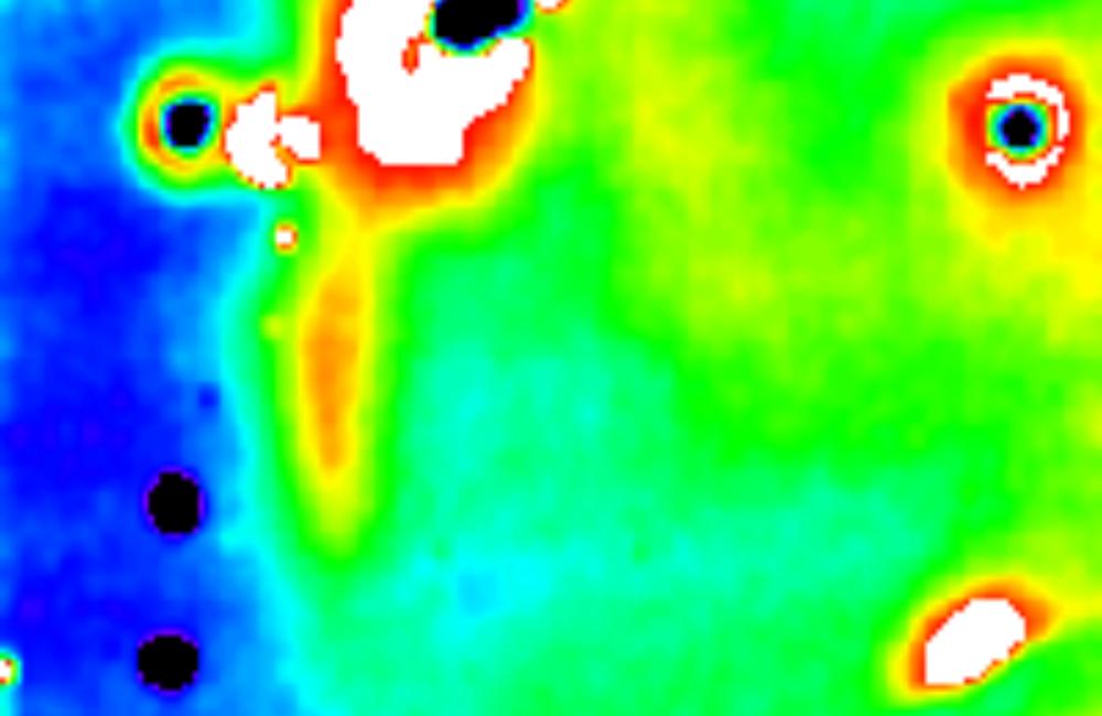 ORNL’s Ralph Dinwiddie uses infrared cameras to create heat maps of working materials that reveal their thermal properties and subsurface structure. This 1998 image of an aging aircraft’s engine cowling revealed severe subsurface corrosion. 