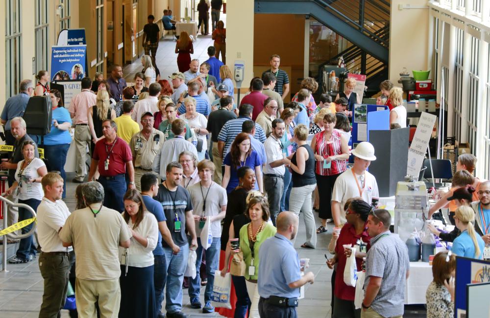 Oak Ridge National Laboratory employees view the exhibits during the July 27 ORNL United Way Agency Fair. 