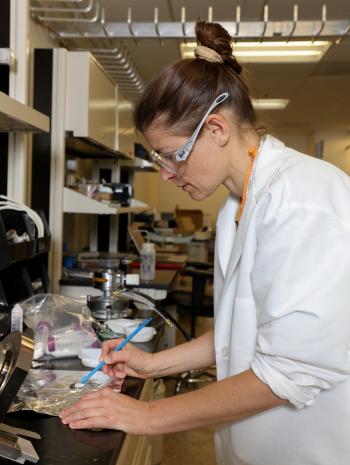 Computational biophysicist Ada Sedova is using experiments and high-performance computing to explore the properties of biological systems and predict their form and function, including research to accelerate drug discovery for COVID-19. Photo credit: Jason Richards, Oak Ridge National Laboratory, U.S. Dept. of Energy.