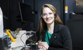 A woman works in a cyber lab