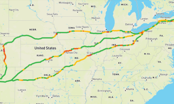 Map of United States showing a GPS route from New York to New Mexico