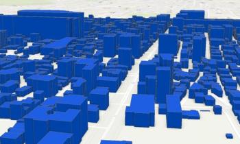Overhead view of a generic city with raised squares depicting various building heights