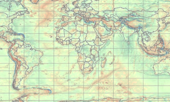 A colorful global map showing color-coded gravity anomalies.