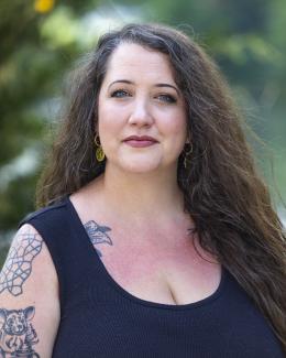 Woman with brown hair. 