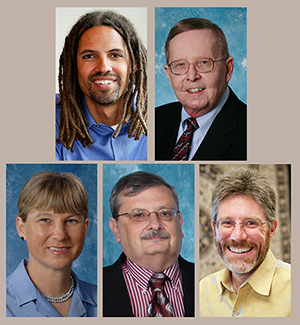 (Clockwise from top left) ORNL contributors to the National Climate Assessment are Benjamin Preston, Thomas Wilbanks, Peter Thornton, Steve Fernandez, and Virginia Dale.