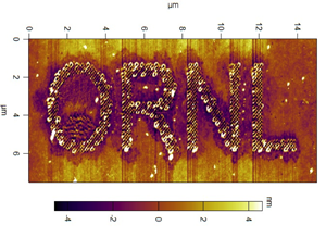 Oak Ridge National Laboratory researchers used atomic force microscopy to draw nanoscale patterns in a polymerized ionic liquid. 