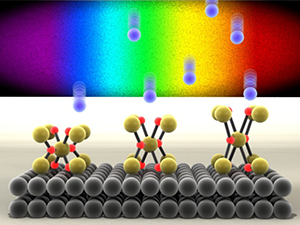 Inserting helium atoms into a crystalline film allows for fine control over the elongation of the out-of-plane axis. This is shown to offer a fundamentally different ability to control the optical band gap in an oxide and promises new levels of tunability in energy related functional materials. 
